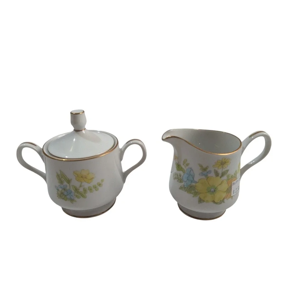 Ekco International Spring Bouquet Fine China Sugar Bowl and Creamer Set Japan‎